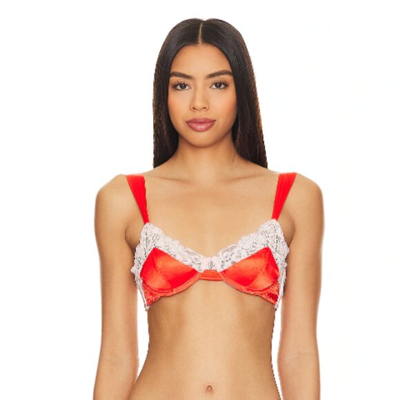 Free People x We Are HAH After Hours Bra Blood Orange Lace Padded Sz 30-38D NWT - Picture 1 of 8